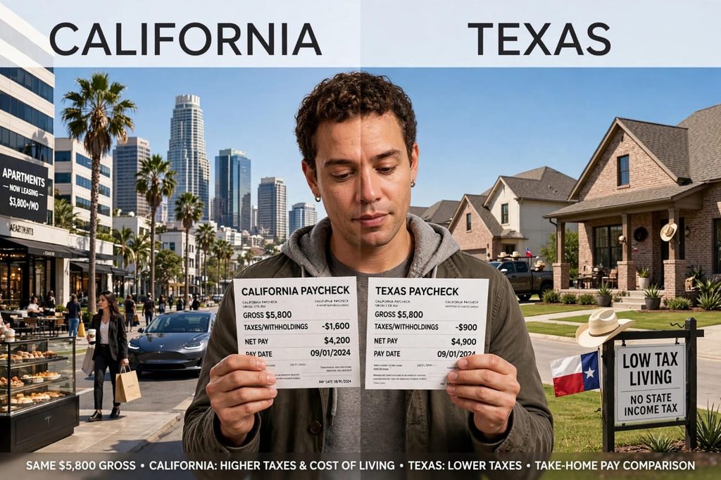 california vs texas take home pay